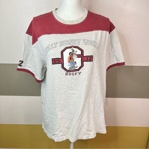 Vintage Walt Disney World 90s Goofy 1932 Embroidered Gray Red Color Block Shirt